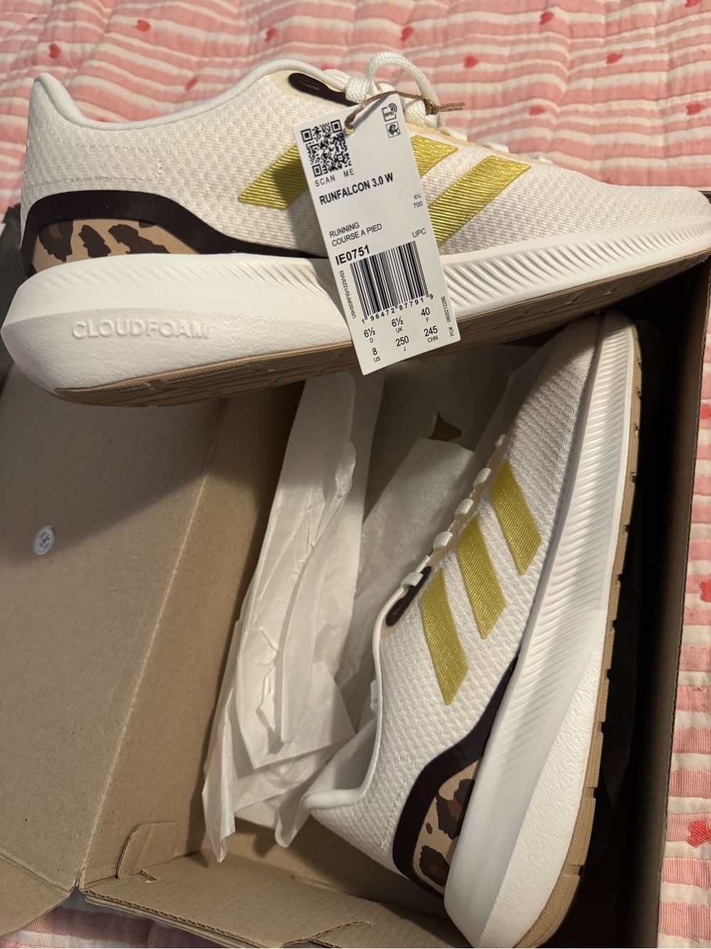 NWT ADIDAS RunFalcon 3.0 W Women's Athletic Sneakers with Leopard Detail- Size 8 - Picture 4 of 7